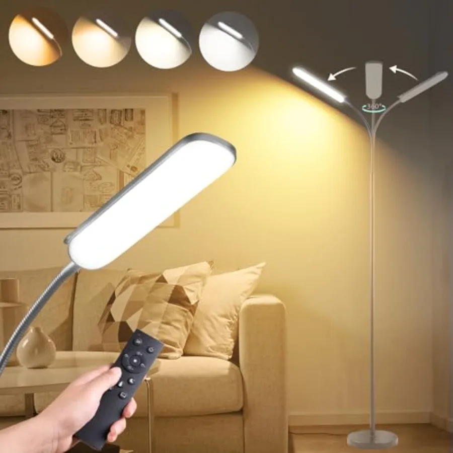 Grey LED Floor Lamp 18W 1800LM Bright Floor Lamps with Remote and Works with Smart Plug Dimmable Timing Eye Caring Reading Ligh