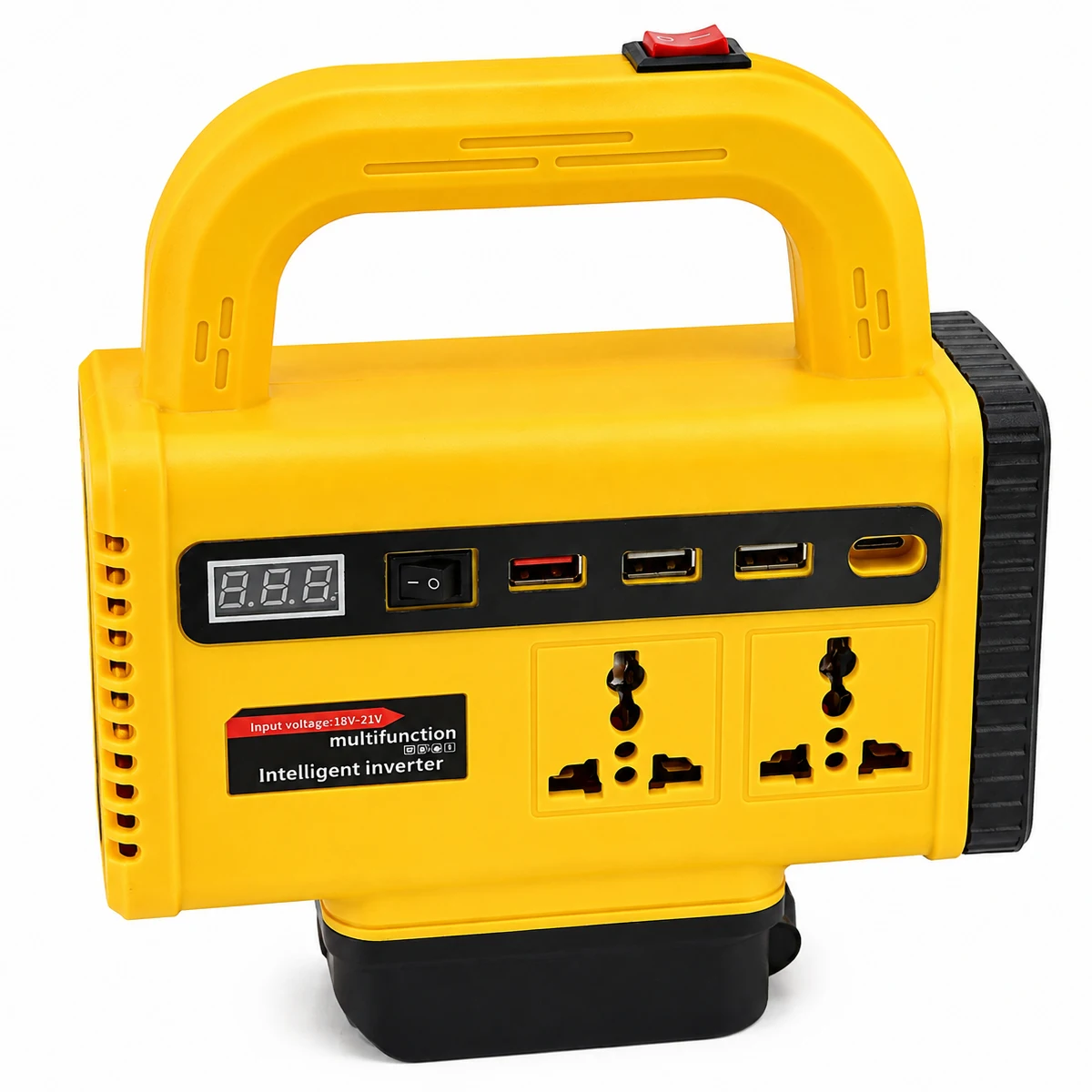 Multifunctional LED Inverter Compatible for De-walt 20V Li-ion Batteries Portable Smart Inverter with USB Type-C Port