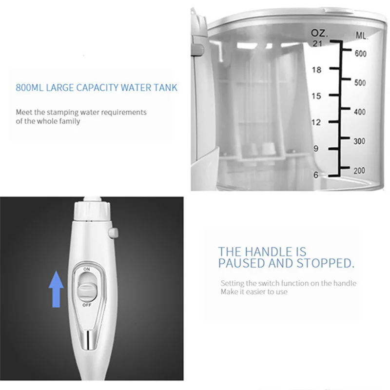800ML Electric Oral Care System Water Flosser 10 Modes 5 Jet Nozzles Desktop Dental Irrigator for Home Use
