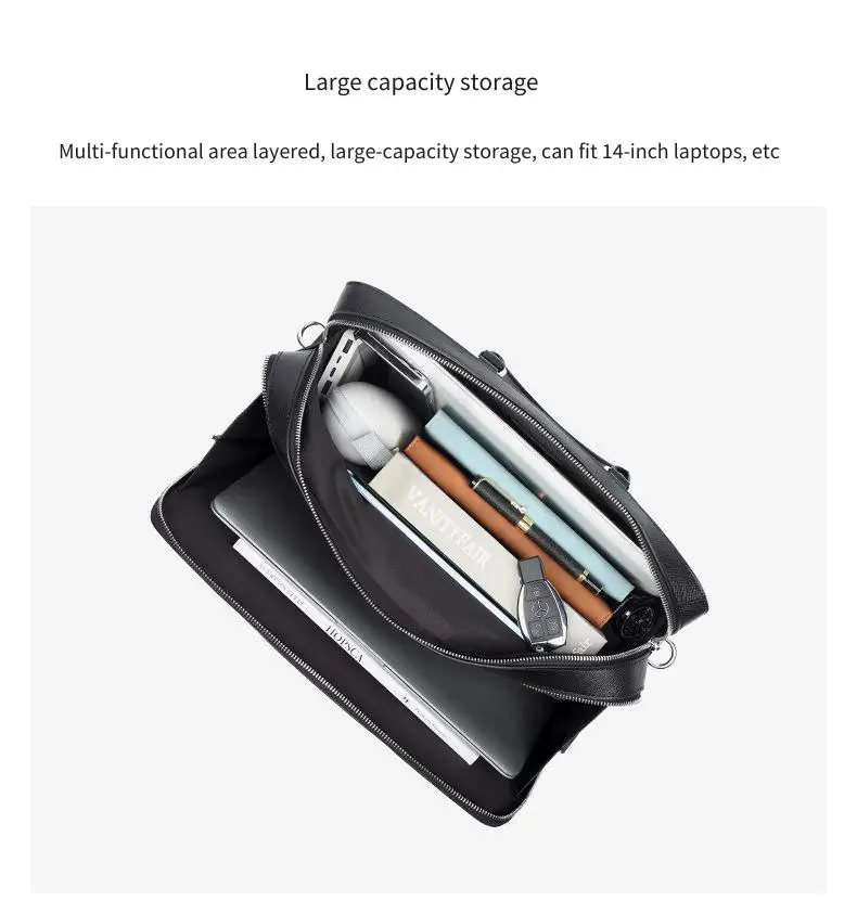 Echtleder Herren-Aktentasche Rindsleder Business Multifunktionale Laptoptasche Große Kapazität Handtasche – Detail 12