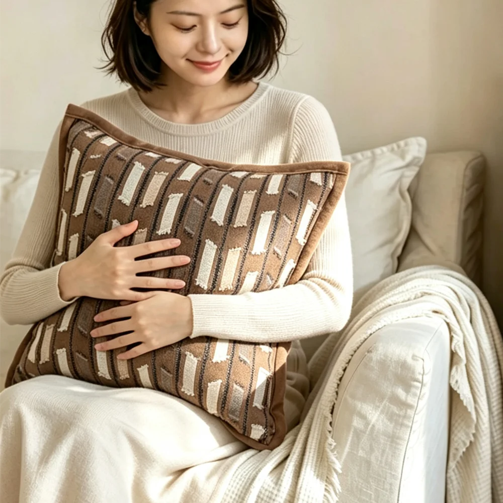 Vintage Brown-toned Throw Pillow Cut-flower Cream Taupe Piped Edge Square Sofa Accent Chair Home Decoration 1 Piece Pack