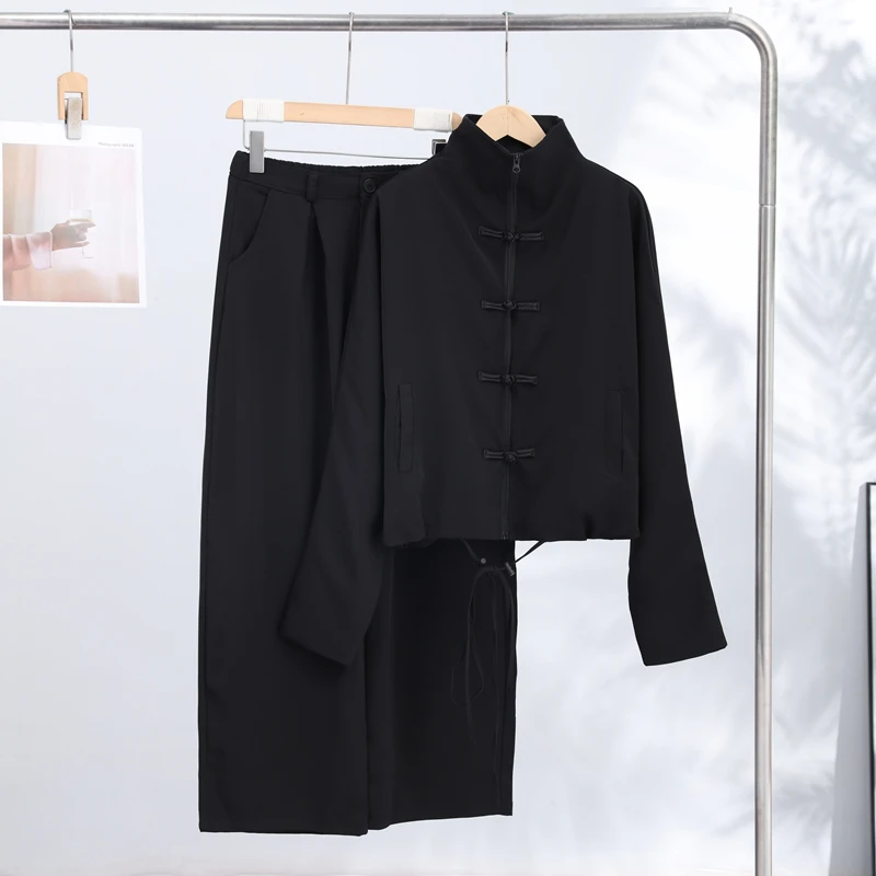 2026 Herbst Casual Dekor-Mantel-Hosen-Set für Damen, Langarm, Einfarbig, Stehkragen, Lose Mäntel, Lange Hosen-Sets, Damen-Oberbekleidung, Neu – Detail 15