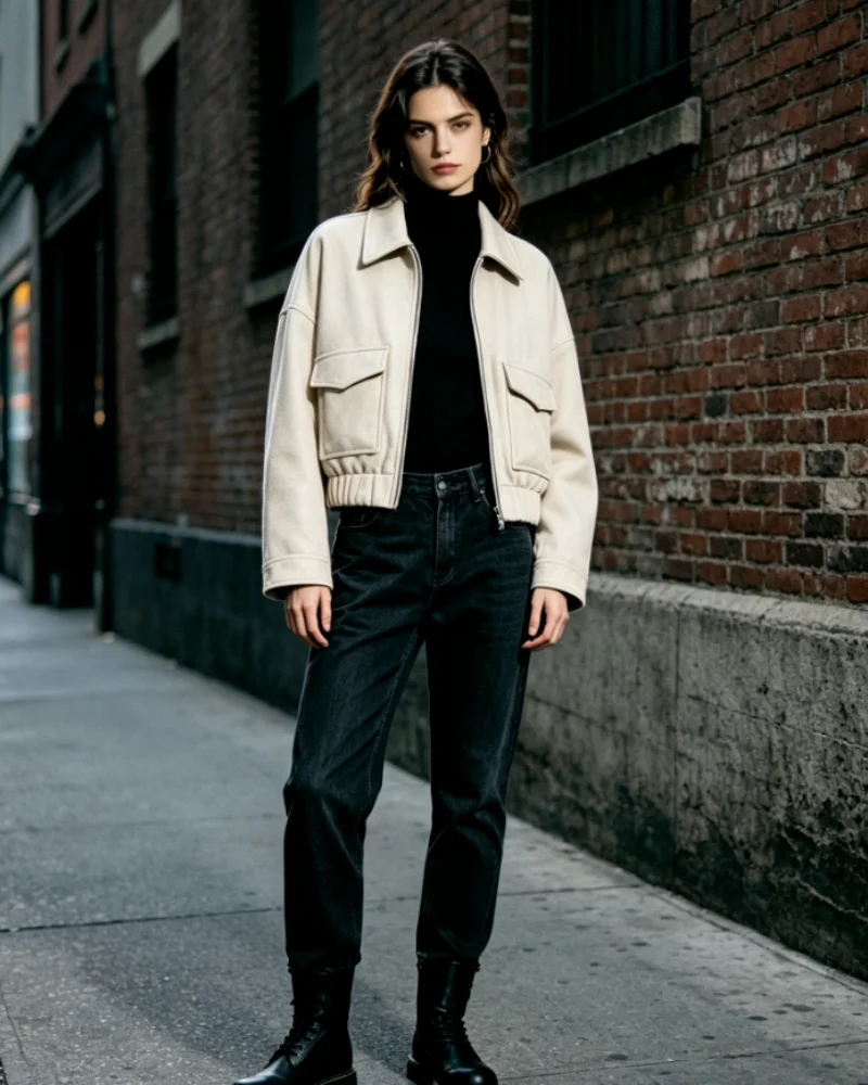 Women's jacket2026 new spring and autumn fashion jacket, with a turn-down collar, long sleeves, plain colour and a loose