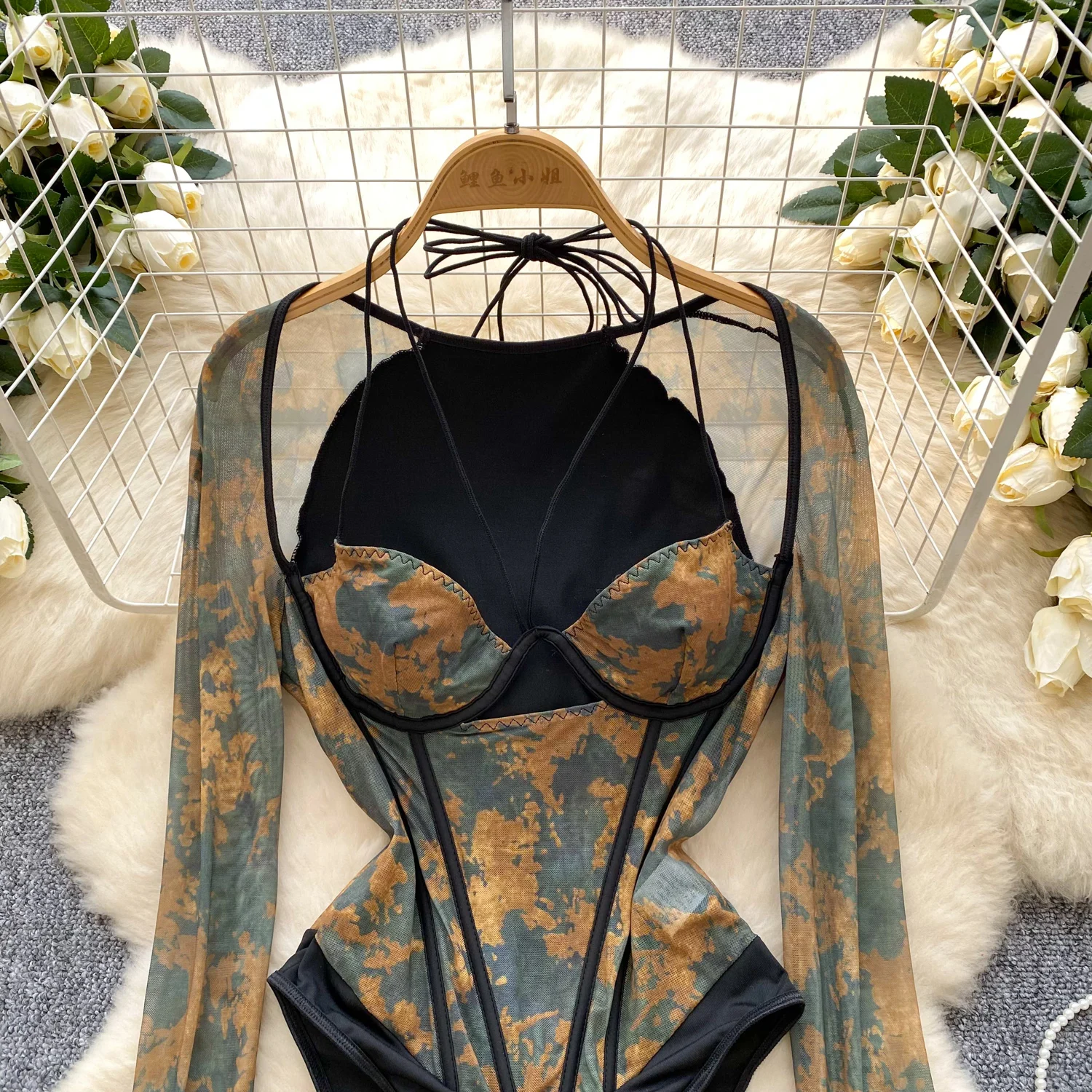 بدلة نسائية Y2K مطبوعة بشبكة رسن رومبير نيسيي بدلة سيدة المشكل كبار Hotsweet Ins مهرجان ملهى ليلي ملابس الشارع الشهير Playsuit #3