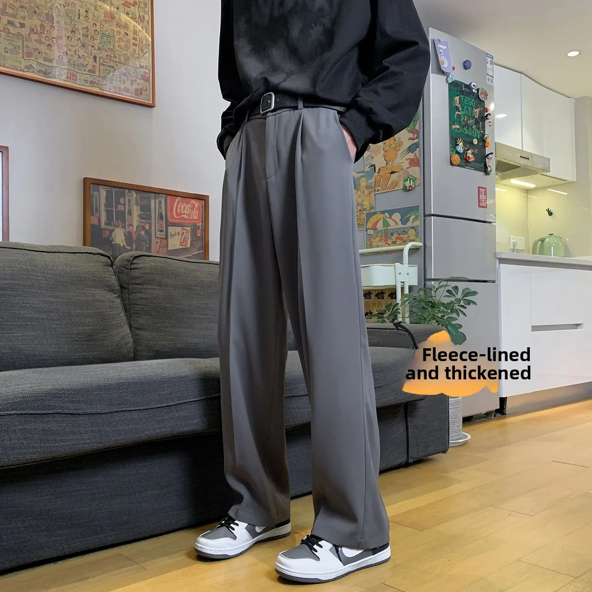 

Naples Men's Oversize Fce Lined Thi Straight Leg Casual Pants Drapey High End Feeling Cool Haome Autumn Winter