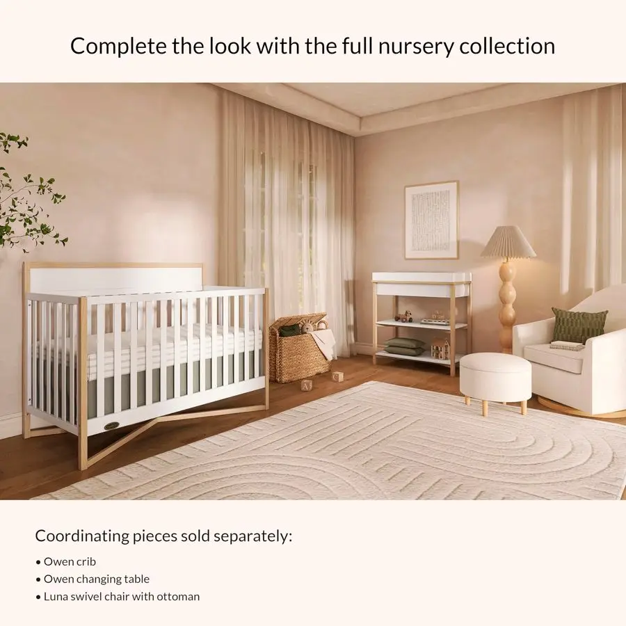 طاولة تغيير الأطفال On Me Owen، صينية تغيير قابلة للإزالة، درج تخزين علوي واسع، رفان مفتوحتان، دعامات أمان، JPMA Ce