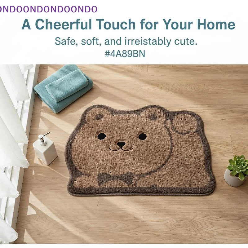 Bath Rug Cute Cartoon Animal Print Super Soft Imitation Cashmere Fast Water Absorbent Non-Slip Mat for Kids Bathroom Shower