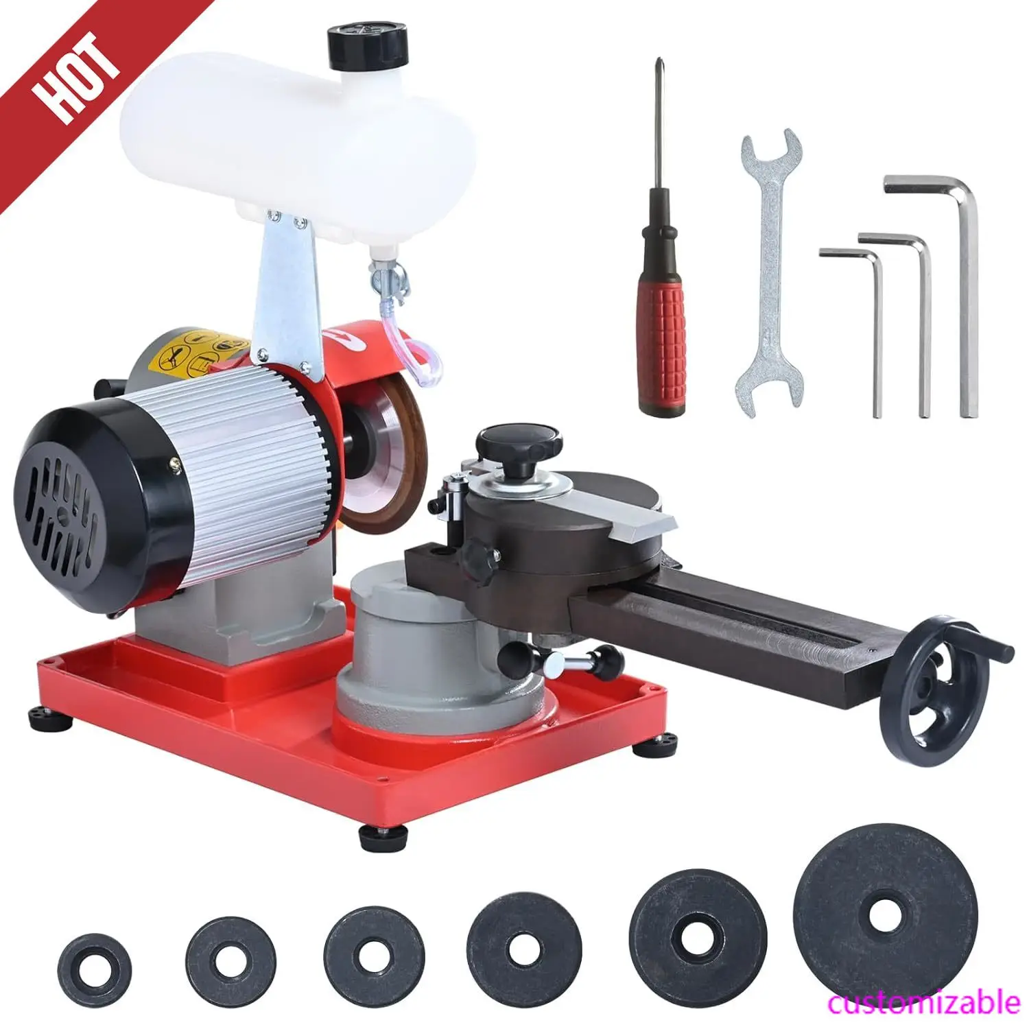 

NEW Circular Saw Blade Sharpener, 370W Water Injection Rotary Angle Mill Grinder,6 Saw Centerings, 5-inch Grinding Wheel