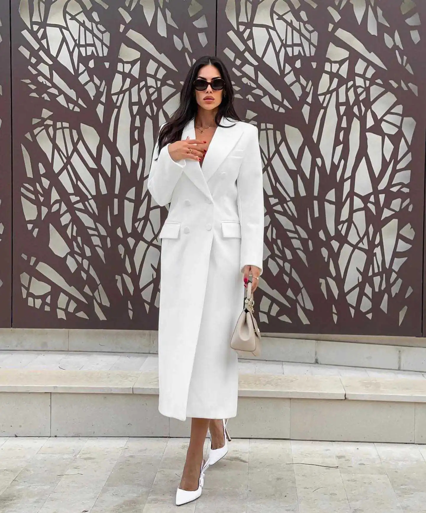 Double Breasted White Women Long Jacket Ladies Prom Evening Guest Formal Wear Custom Made One Piece Blazer