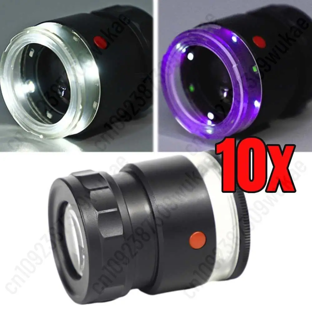 10X Stand Measuring Magnifier Scale Loupe with LED & UV Light Magnifying Glass Adjustable Focal Length For Watch Repair Gem Tool