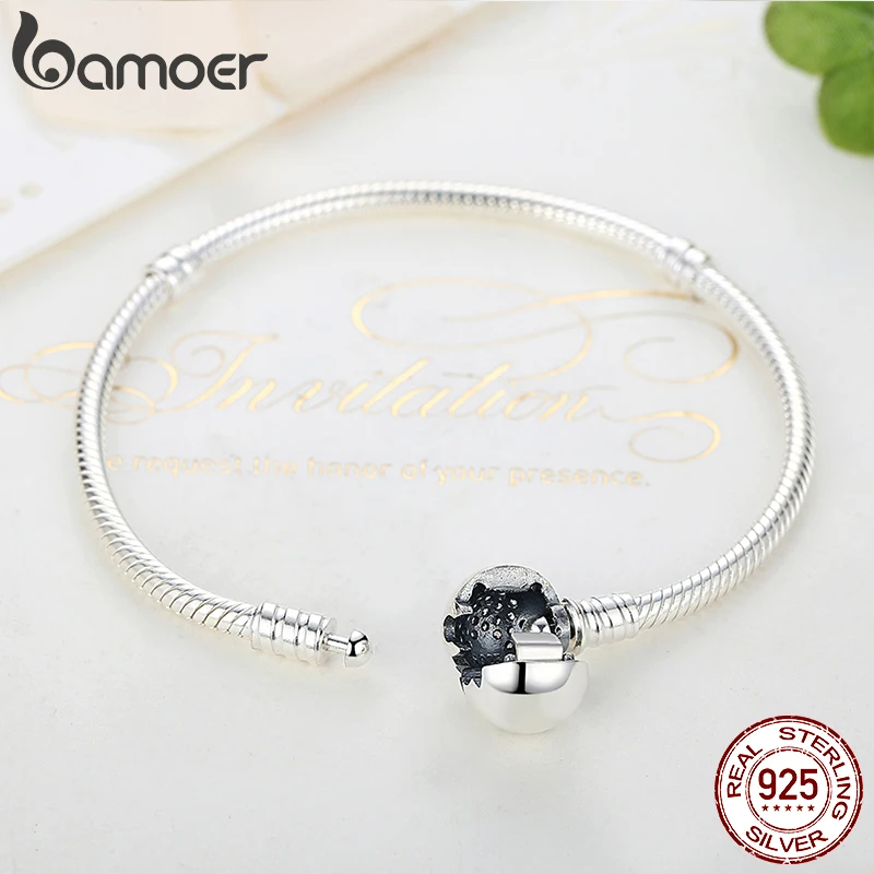 BAMOER auténtico 100% Plata de Ley 925 brazalete y pulsera de cadena de serpiente clásica para mujer ajuste pavimentado CZ joyería fina PAS916