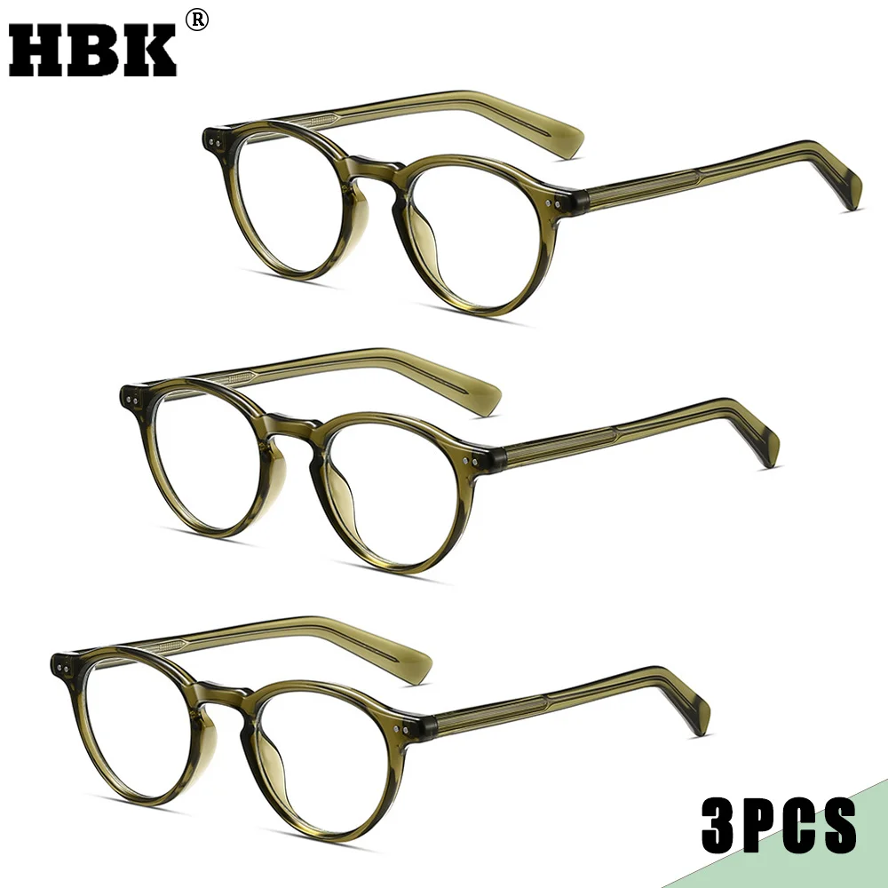1/2/3 Pcs HBK Wholesale Fashion Men's Anti Blue Light Glasses Tr-90 Round Frame Cellulose Propionate Temple Tips Women Glasses