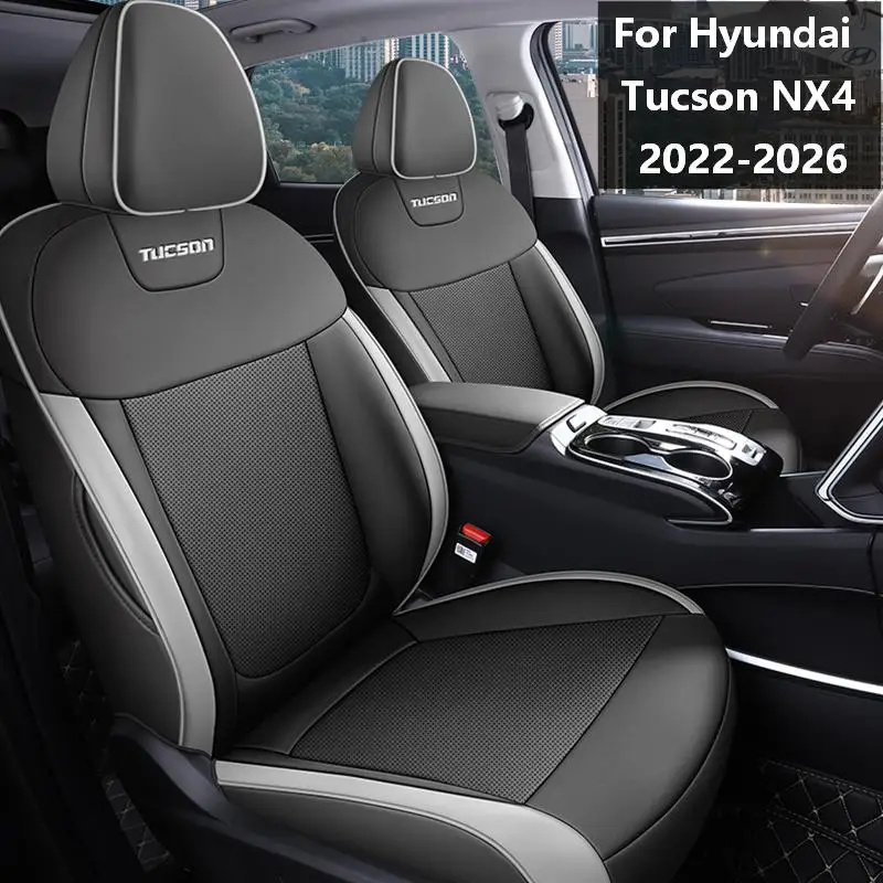 5 Seats Full Wrap Leather Car Seat Covers Custom Fit Hyundai Tucson NX4 2022-2026, Wear-resistant Auto Seat Protector Cushion