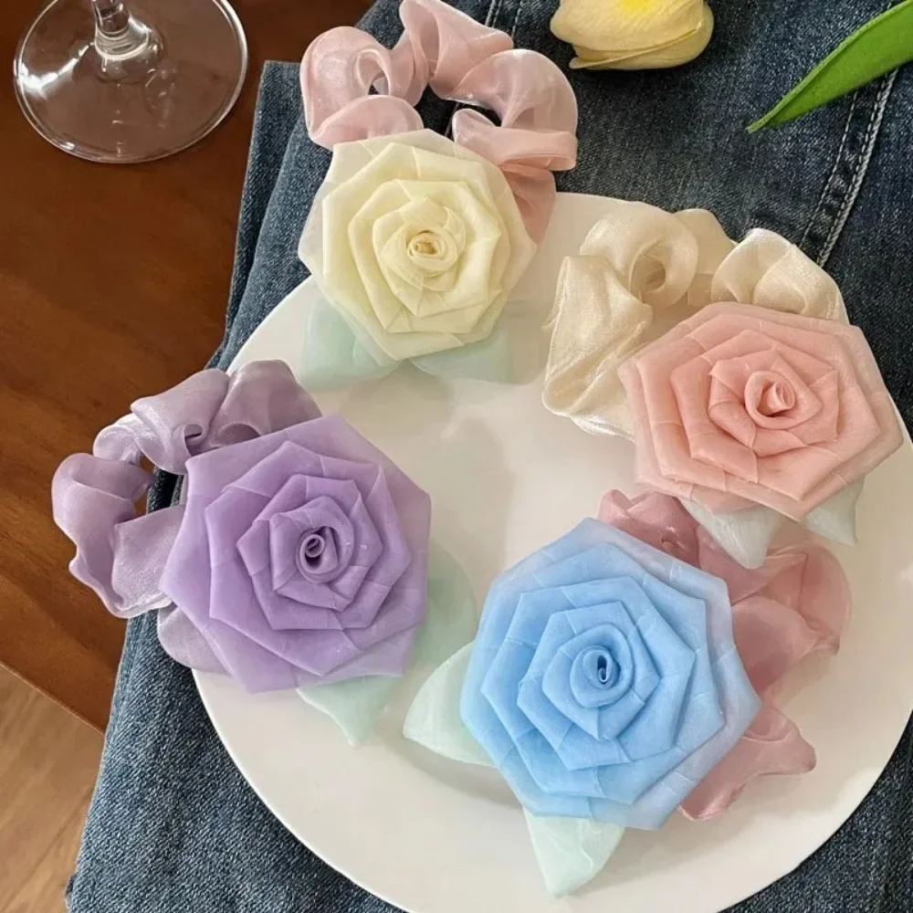 Romantic Retro Rose Hair Ties Women Large Scrunchies Temperament  Head Rope Female Korea Hair Accessories Headwear image 2