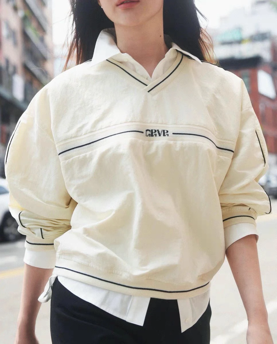 カジュアル アメリカン スタイル V ネック 長袖 スウェットシャツ スリミング ルーズ フィット 多用途 レタープリント トップ 若い女性向け 25-29