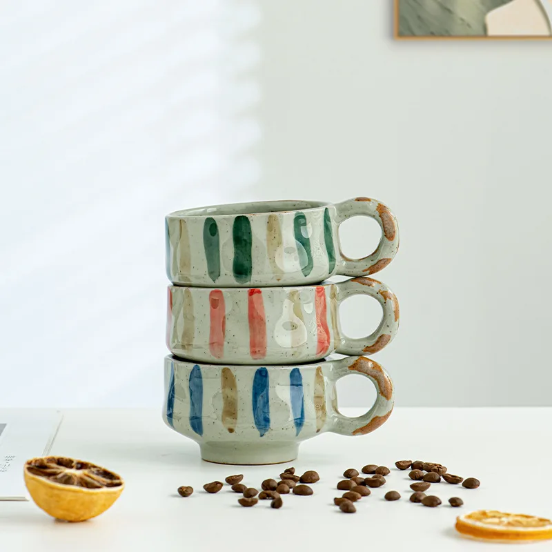 

Wabi Sabi Ceramic Coffee Mug for Home Office Minimalist Cup with Saucer