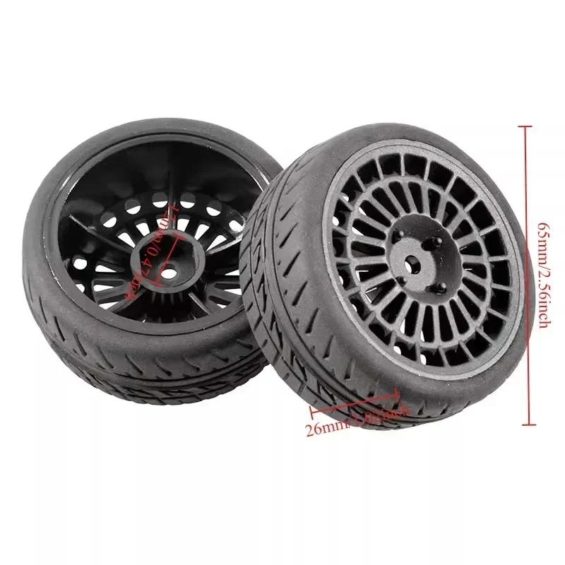 4 Stück 12mm Sechskant 65mm RC Auto Gummireifen Radfelge für 1/10 HPI HSP 94123 WLtoys 1/14 144001 RC Auto
