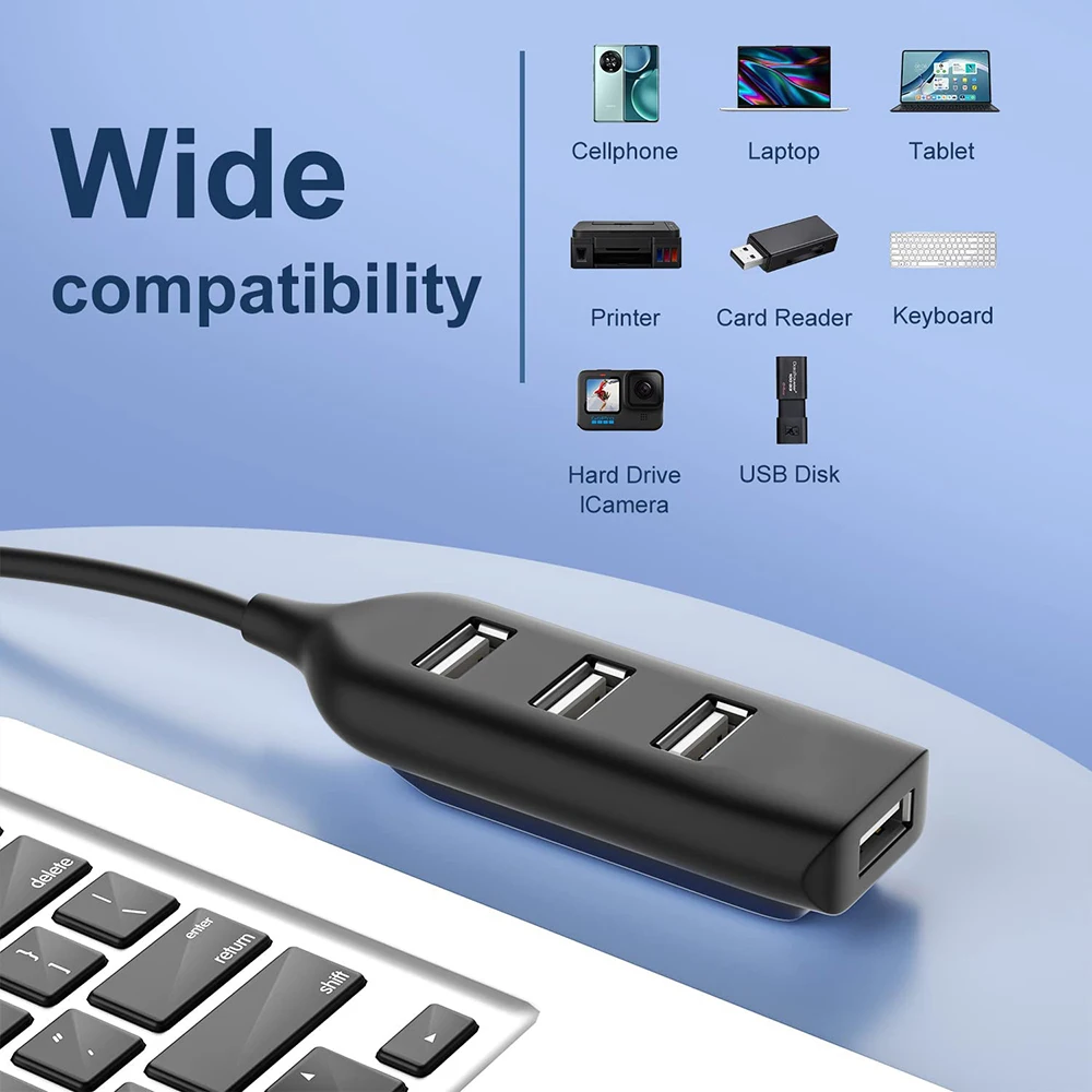 High Speed USB Hub 4 Port USB 2.0 with Cable Mini USB Splitter Hub Use Power Adapter Multiple Socket For PC Laptop Notebook