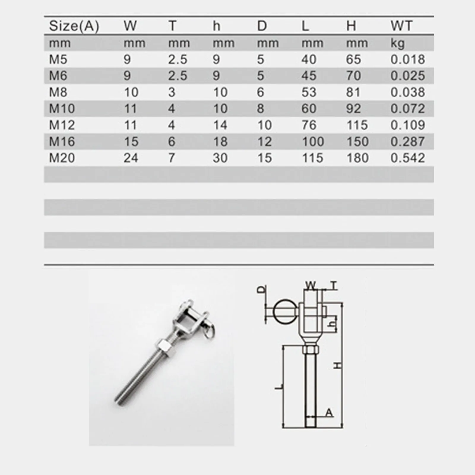 4PCS Edelstahl 304 M5 M6 M8 M10 M12 M14 Backe Offene Bolzen Mutter Spannschloss Einstellen Rigging Schraube Rudern für Seil Kabel Spannung – Detail 1