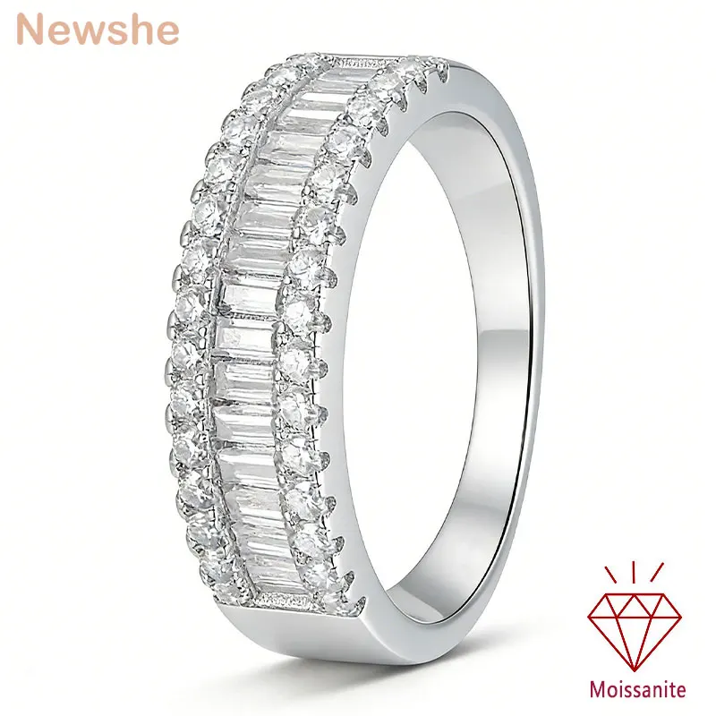 Newshe Moissanite Rings for Women GRA Certified Promise Wedding Engagement Exquisite Designed Ring White Gold Plated Band