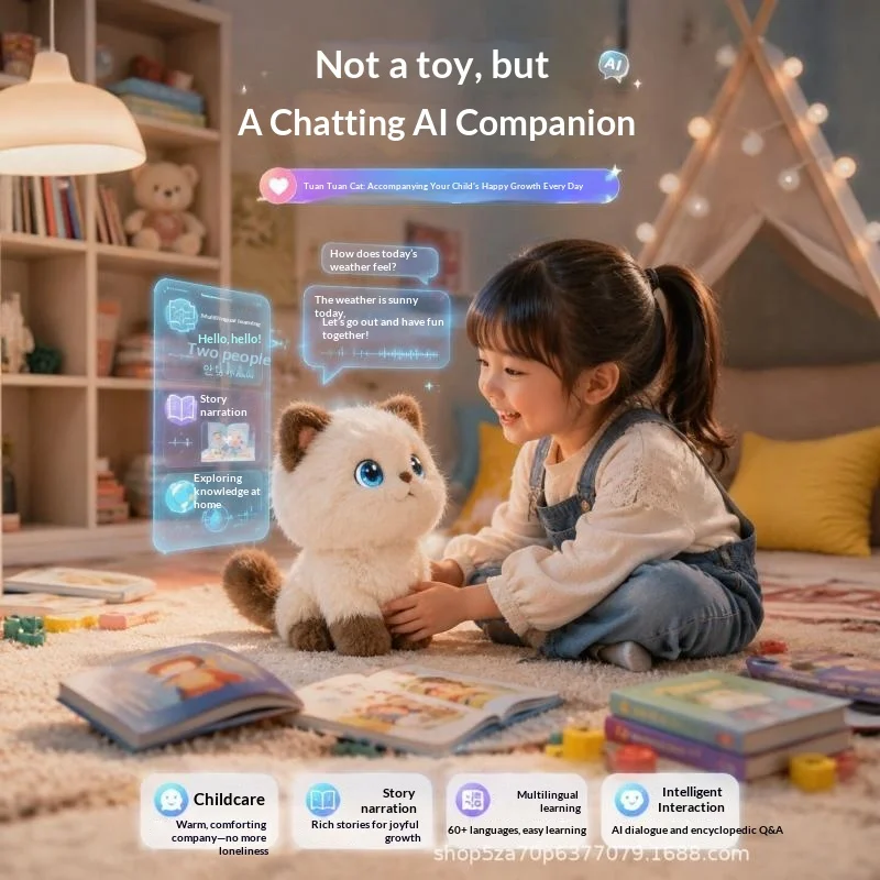 Ai Plush Cat Toy Interactive Talking Companion Soft Stuffed Animal Multi Language Emotional Support Gift For Adults