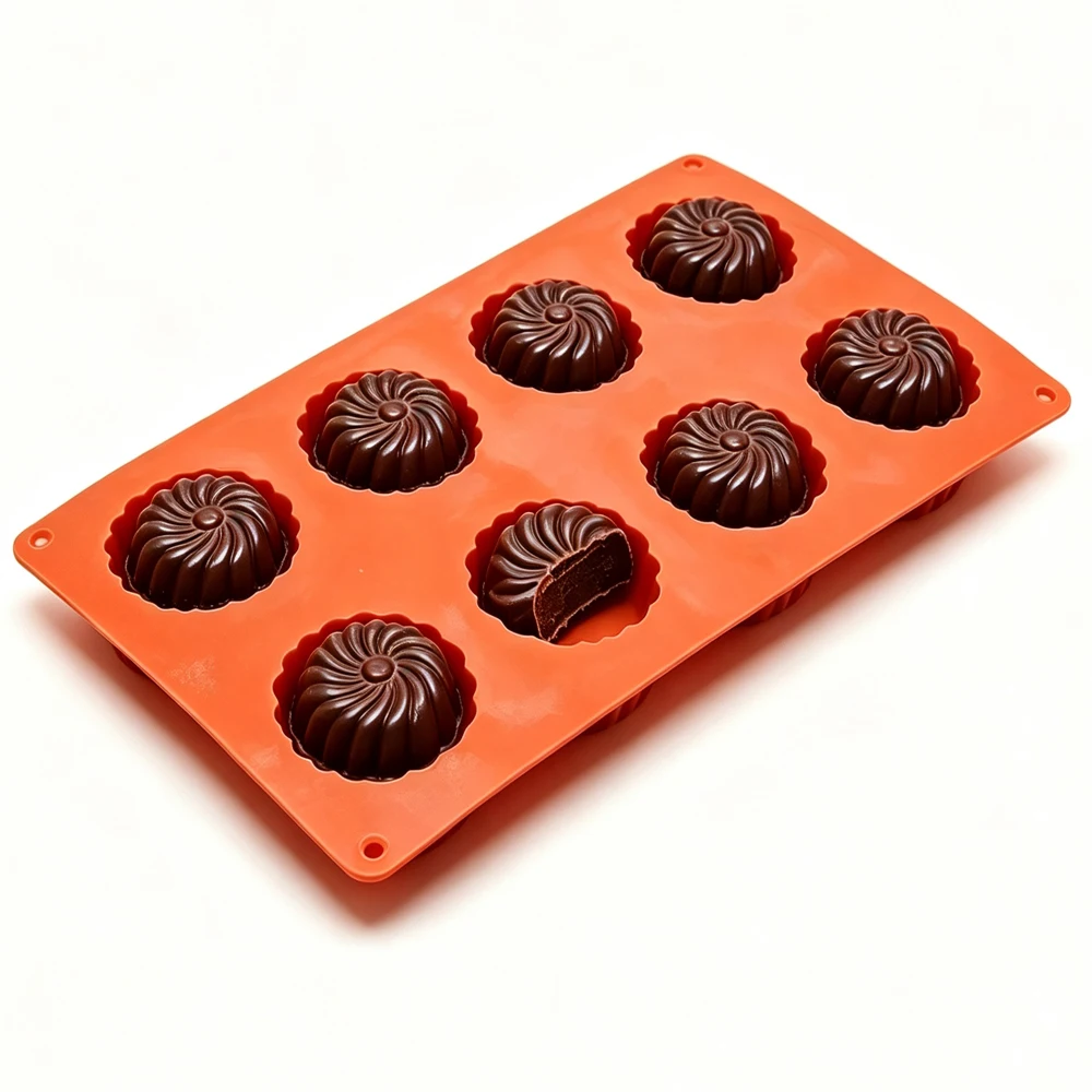 Silicone Swirl Turbine Flower Chocolate Mooncake Mold 8 Hole Non‑stick Baking Mould for Cookie Cake Pastry Dessert Baking Tools
