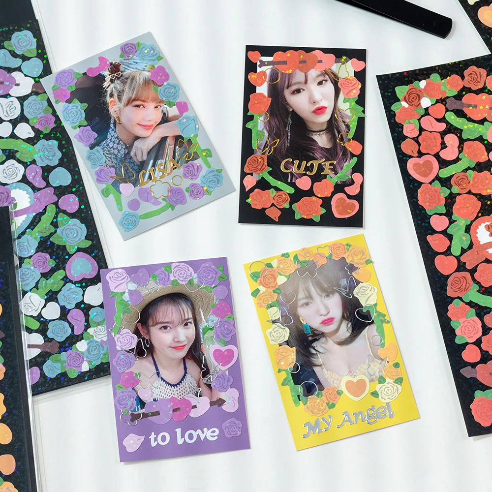 KPOP Hologram Rose Sticker - Cute Korean Style Deco Seal in Various Colors - Shiny & Romantic for Toploaders and Scrapbooking