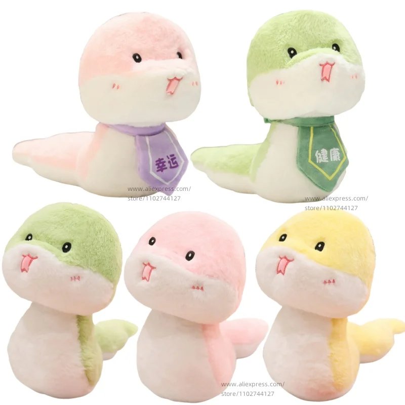 Kawaii  Bowtie Snake Plushie Soft Stuffed Animals Cute Snakes with Bib Neckbow With Pray Words Health Lucky Rich Wish