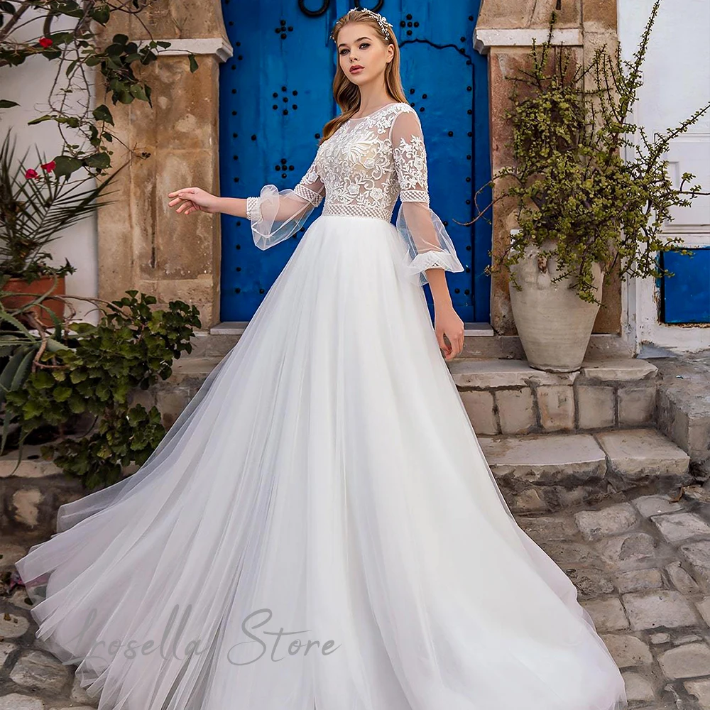 

Nobility O-Neck Elegant Formal Gown Lace A-Line Illusion Women Luxury Princess International Court civil wedding dress 2024