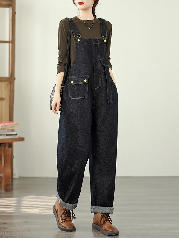 Vintage Loose Fit Denim Overalls Age-Defng plus Size High Waist Straight Leg Pants for Women Autumn 2025 Faion Trend