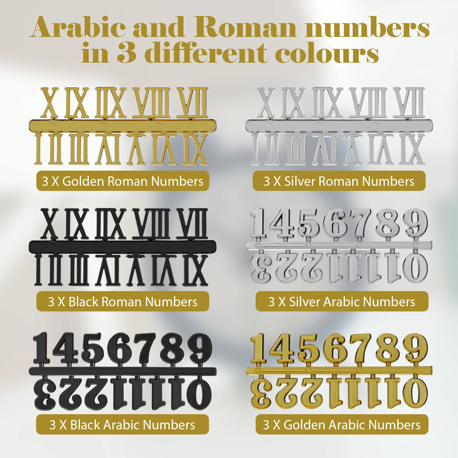 18Pcs Clock Numerals Kit Stylish DIY Replacement Parts for Wall Clocks Black Numbers Arabic and Roman Design Clock Accessories