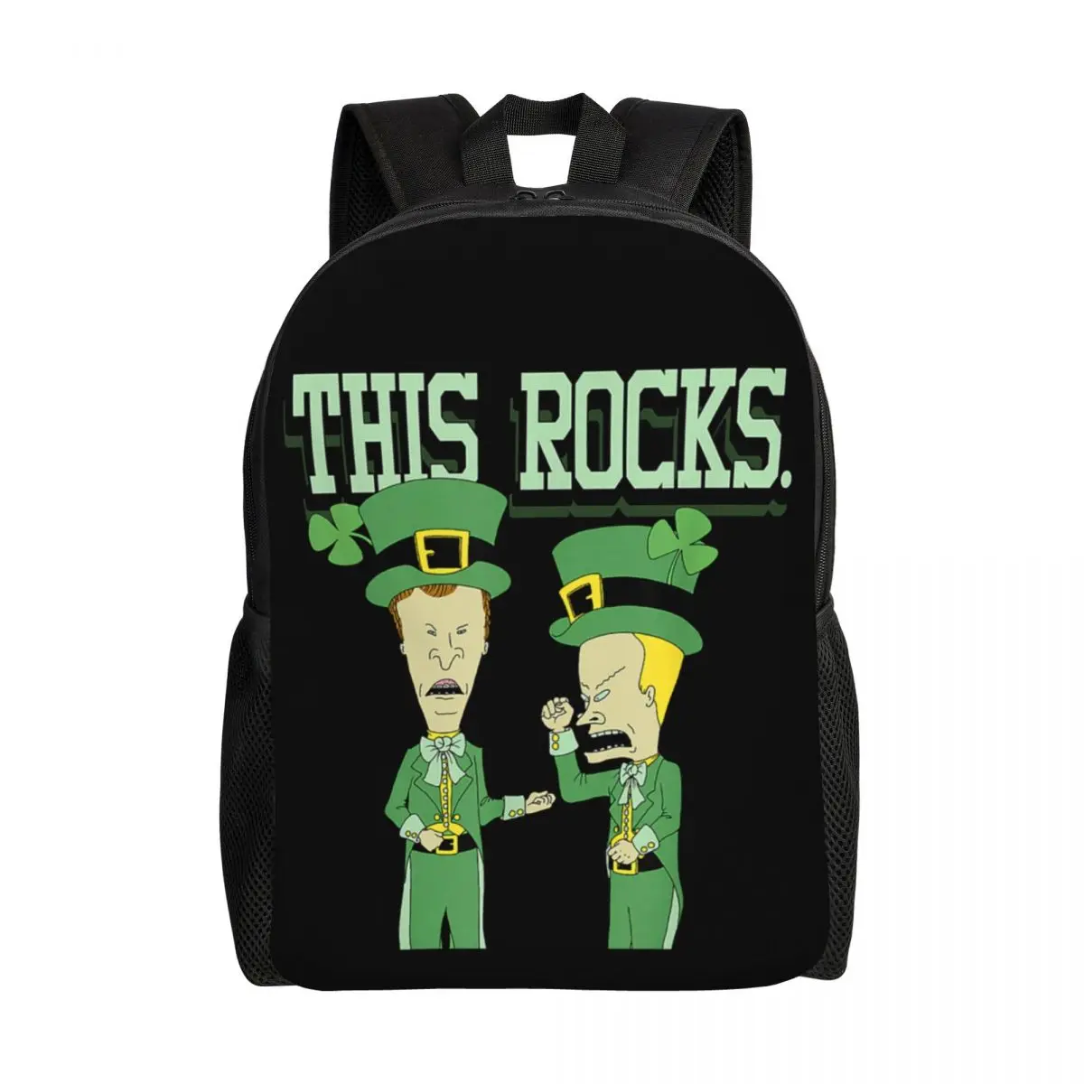 Beavis Butthead Travel Backpack School Computer Bookbag MTV This Rocks ST Patricks Day Birthday College Student Daypack Bags