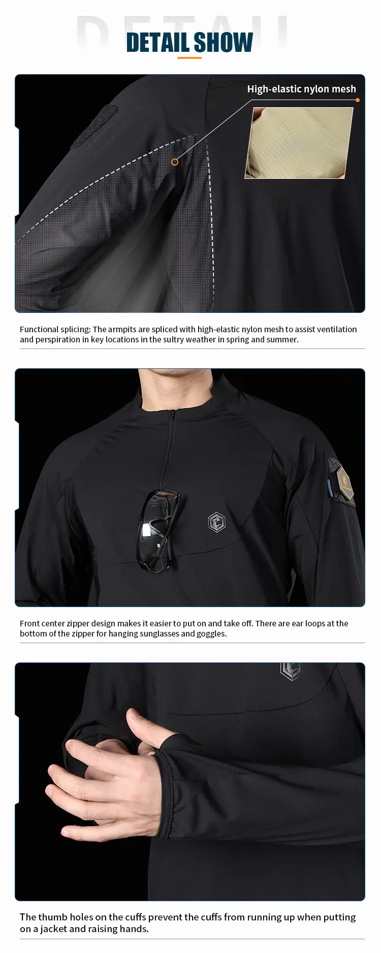 Emersongear Blue Label Hunter Sonnenschutz-T-Shirt, langärmeliges Poloshirt, tägliches Oberteil, T-Shirt, Fitness, ergonomisch, elastisch, UPF100+ – Detail 7