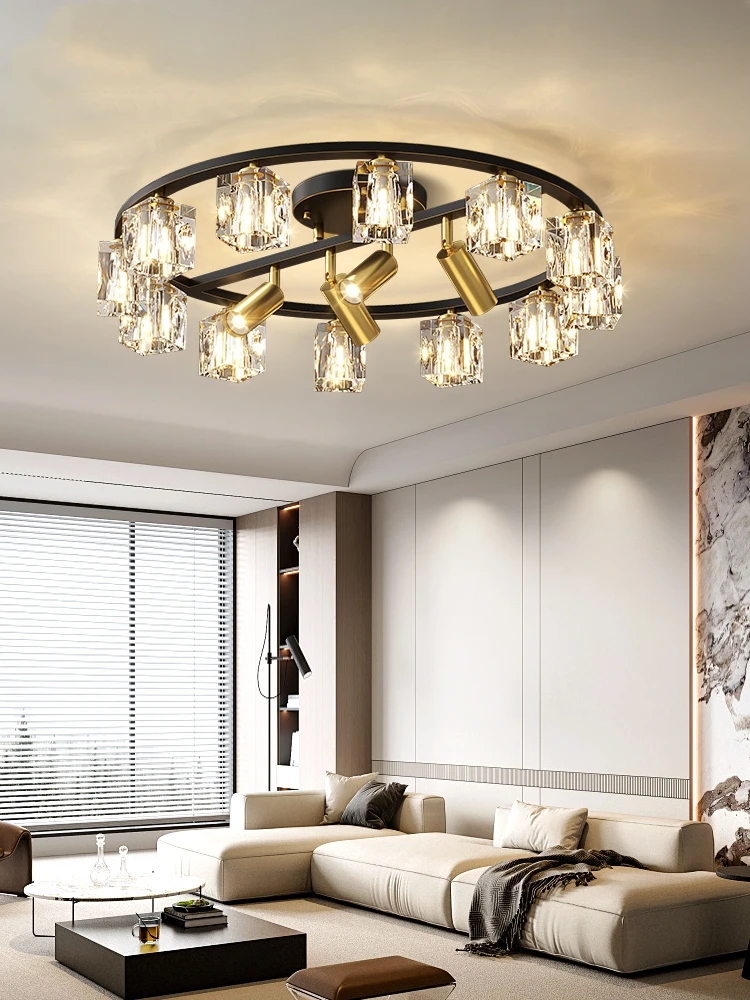 Solid Brass Luxury Ceiling Light Living Room Light Modern And Simple Crystal  Chandelier Restaurant With Spotlights Bedroom Lamp