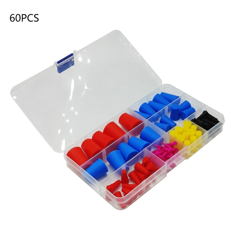 A9LB Set of 60 Silicone Rubber Assortment Set Solid Rubber Plugs Conical Plugs Silicone Plugs Tapered Hole Plugs for Maskings