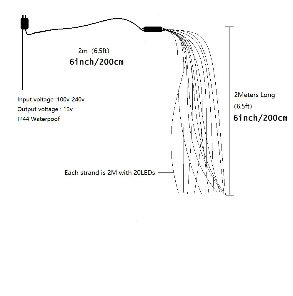 600LED 2M Silver Cable Fairy String Lights Outdoor Branch Waterfall Halloween Light Garden Christmas Tree Wedding New Year Decor