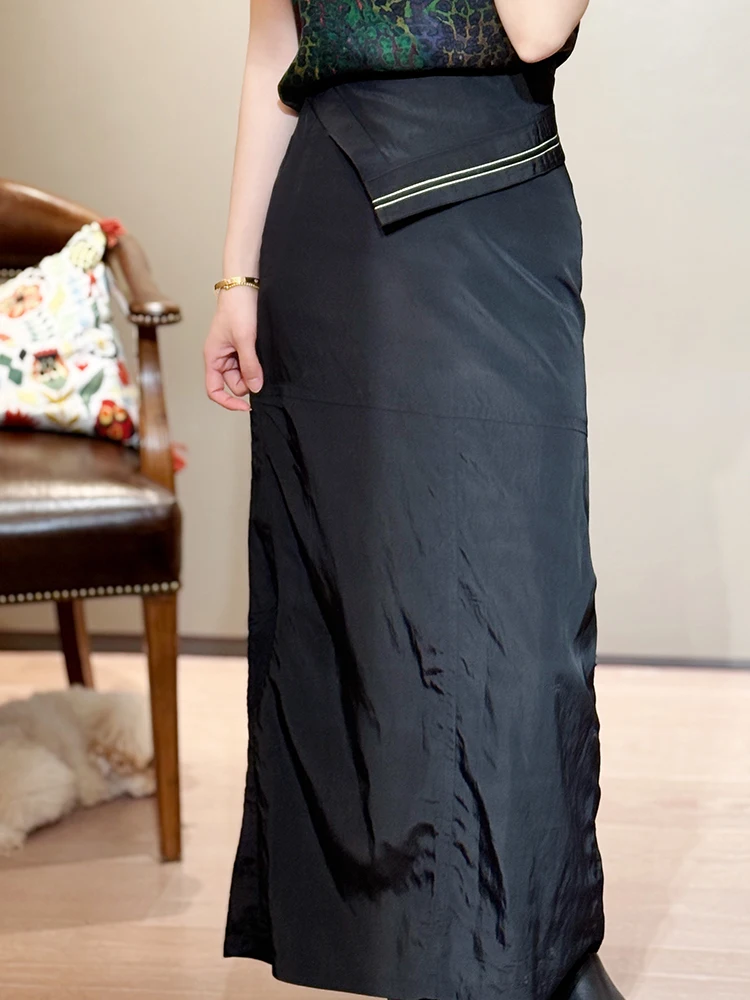 

Юбка-миди с асимметричным подолом в корейском стиле, с высокой талией, из нейлоновой смеси, удобная посадка, женская юбка