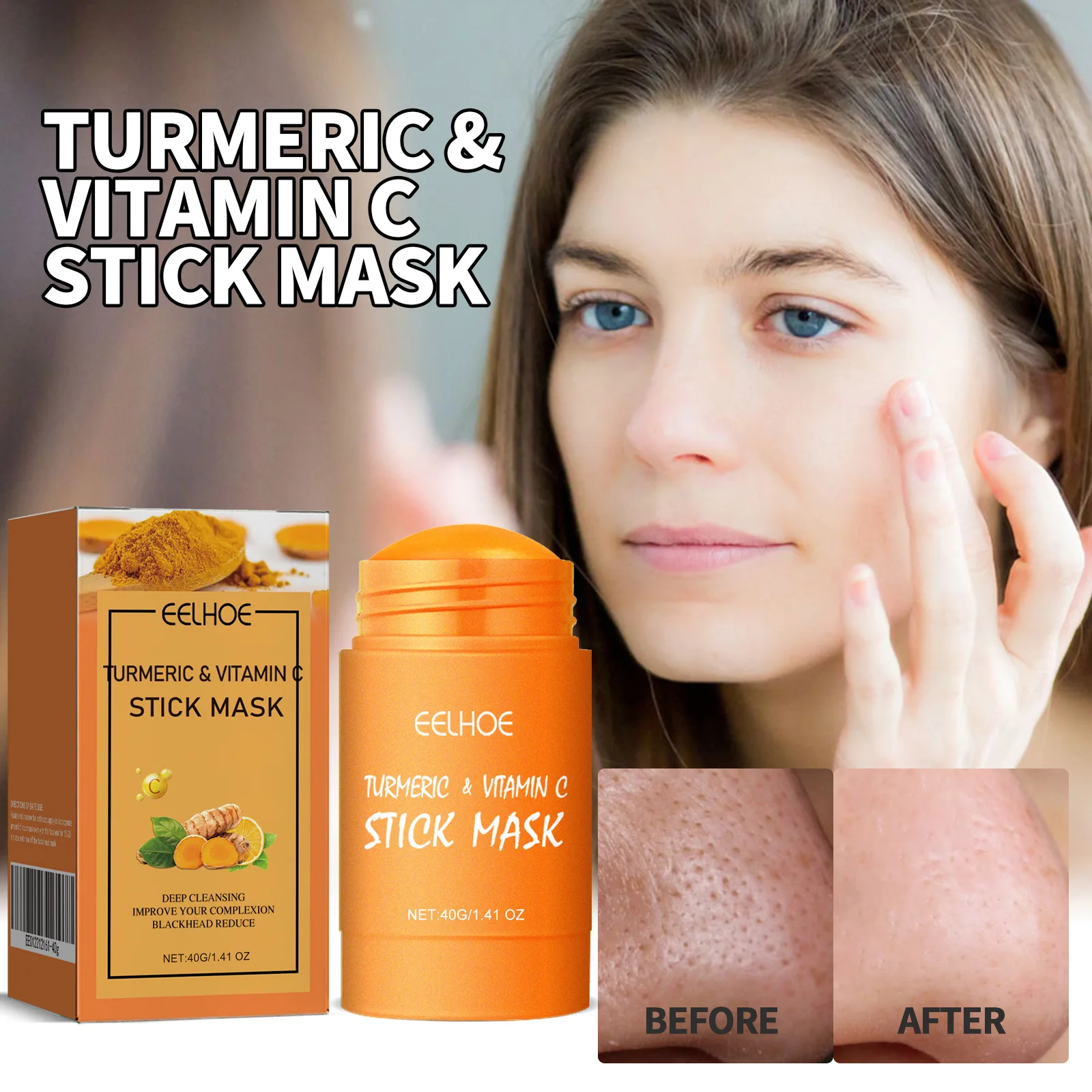 

Turmeric Mud Mask Stick Acne Removal Pore Shrinkage Solid Mask Deep Cleaning Oil Control Blackhead Removal Smearing Mud Film