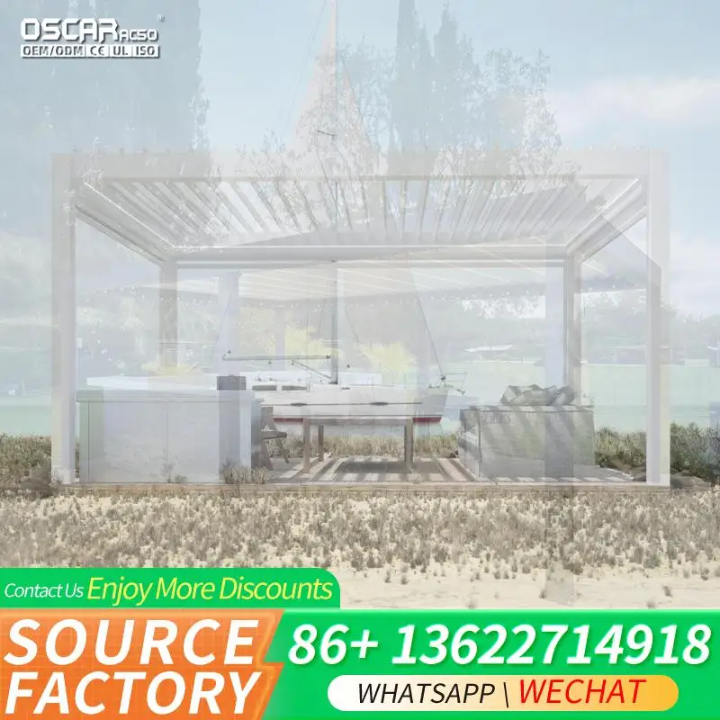 Outdoor Patio Canopy Waterproof Motorized Aluminium Louver Structure in US and UK for Garden Picnics Poolside Relax Beach Gather