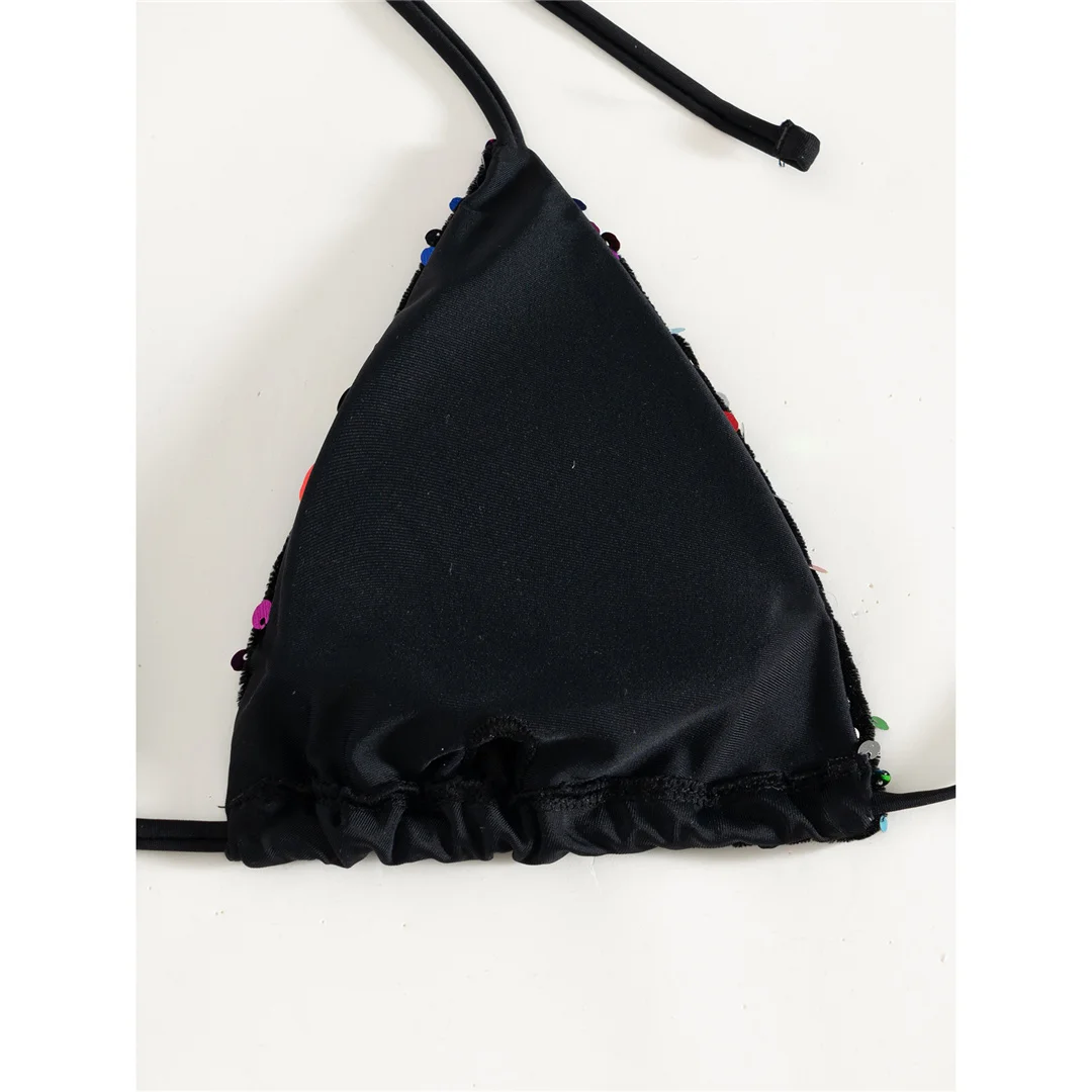 Pailletten-Bikini mit Neckholder, Damen-Badebekleidung, zweiteiliges Bikini-Set, mit Trägern, hoch geschnitten, Badeanzug, Badebekleidung, Modell V8326. – Detail 18