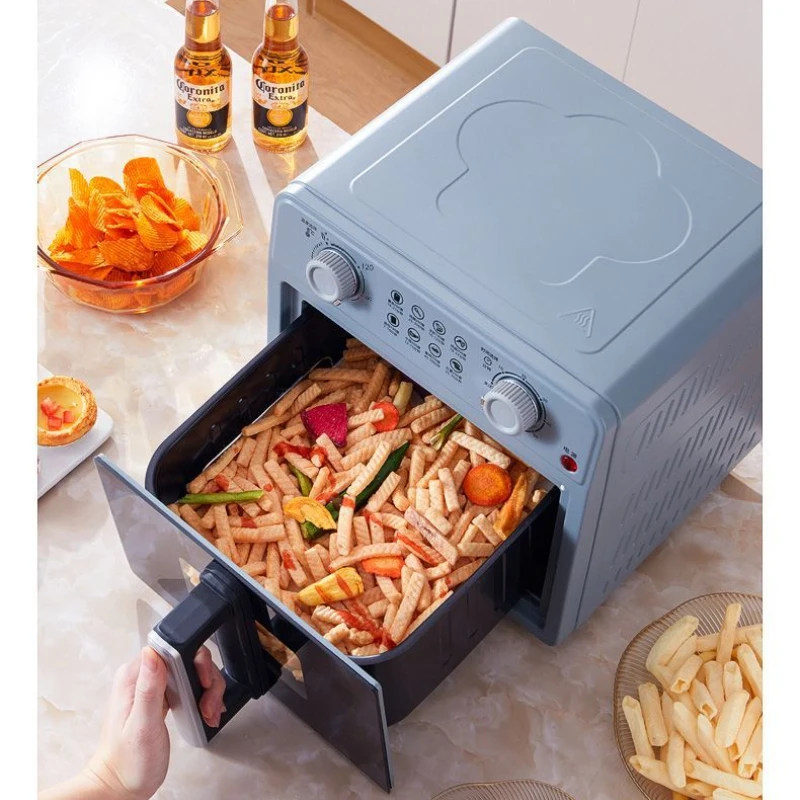 مقلاة هوائية معدنية بالكامل، سعة كبيرة، شفافة، غير قابلة للطي، فرن منزلي متعدد الوظائف أوتوماتيكي بالكامل