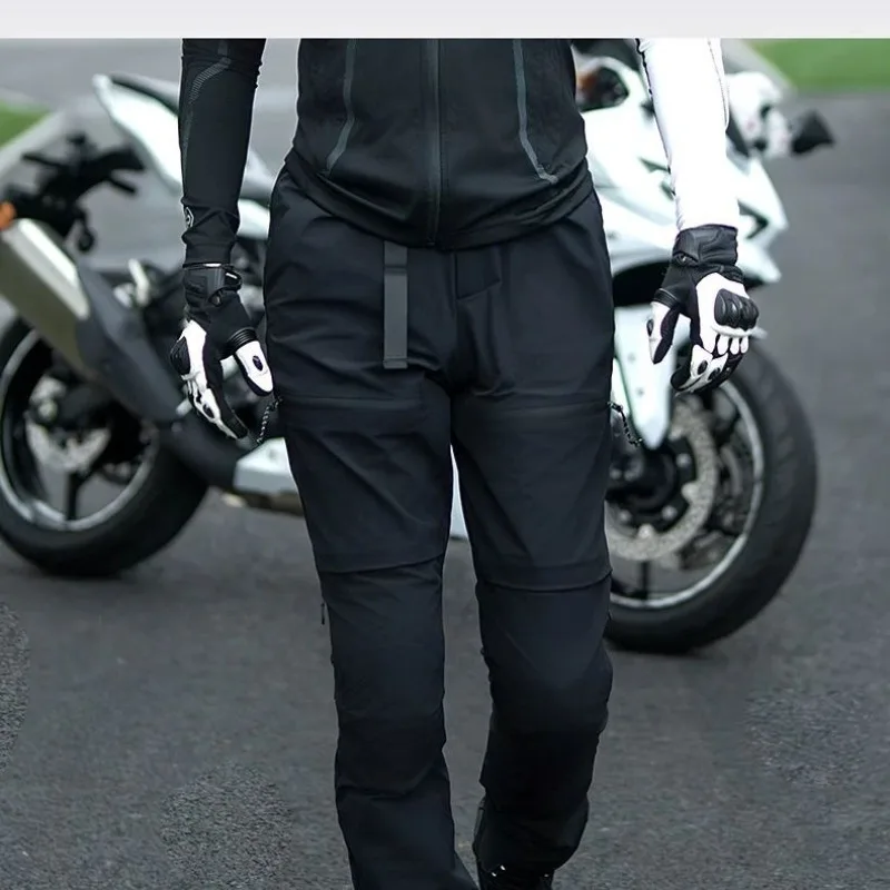 Thin DUHAN Summer Men's Motorcycle Pants CE Protective High Elasticity Nylon Motocross Pants Detachable Waist Belt