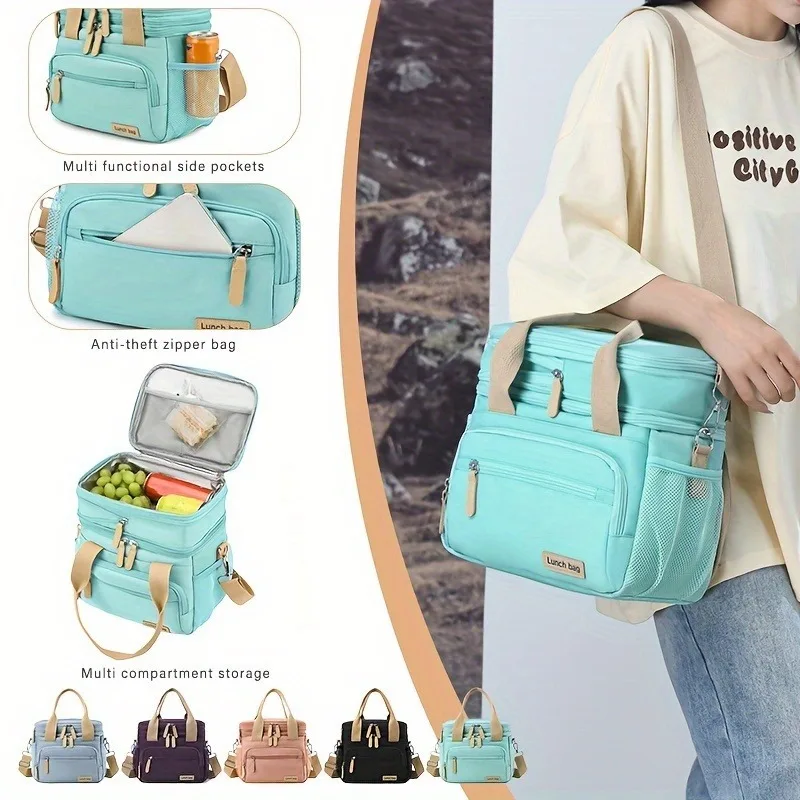 Double Layer Insulated Lunch Bag Large Capacity Portable Ice Bag with Leak-Proof Design Oxford Fabric Tote for Picnic & Outdoor