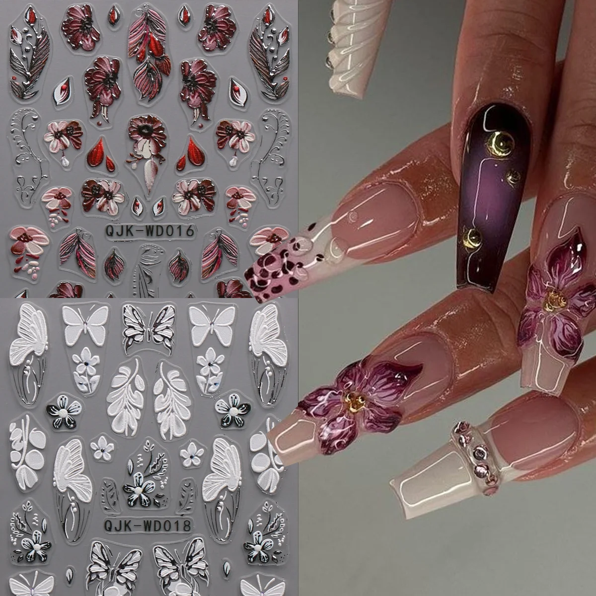 2/3 Uds. Pegatinas para decoración de uñas en relieve con flor de mariposa de primavera, acabado 5D, fáciles de aplicar para decoración de uñas, bricolaje, regalo, boda, Y2K