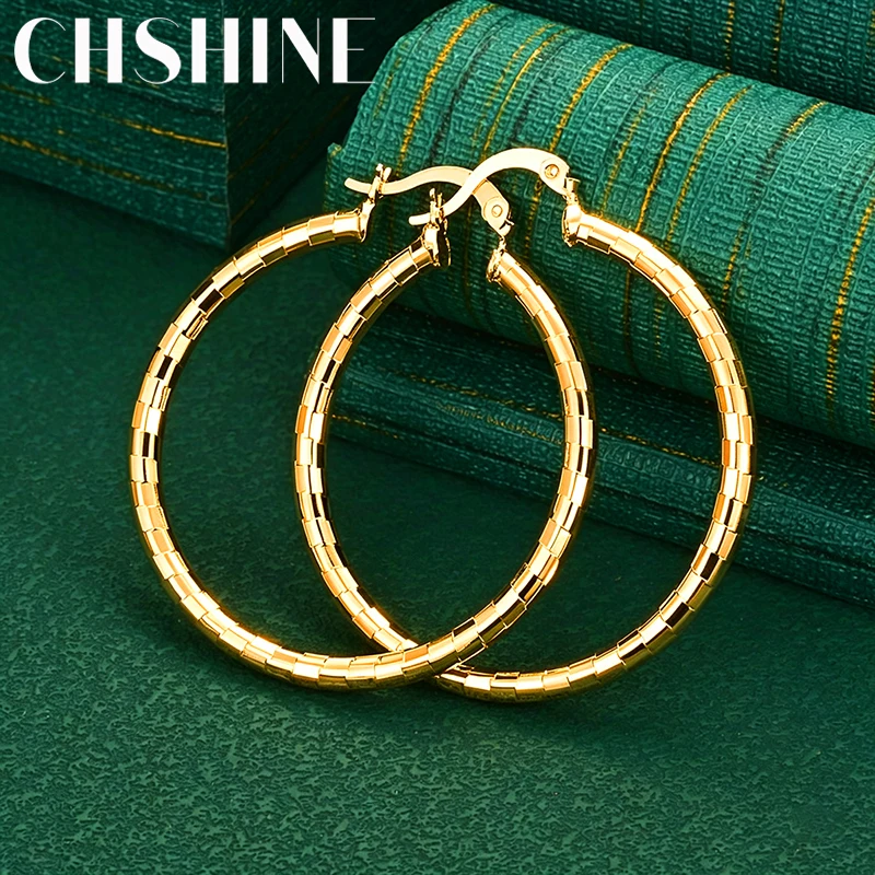925 Sterling Silver 18K Gold Segmented Round Hoop Earrings for Women Textured Fashion Charm Wedding Party Jewelry