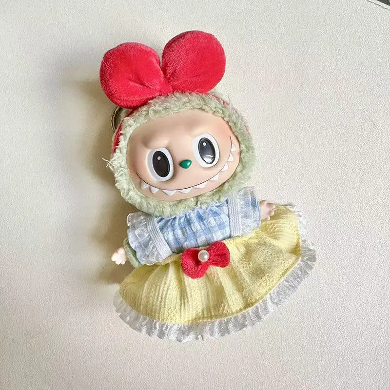 

For 15-17cm Labubu Idol sitting party Candy plaid skirt headband set Clothing Gift Mini Plush Doll'S Clothes Outfit Accessories