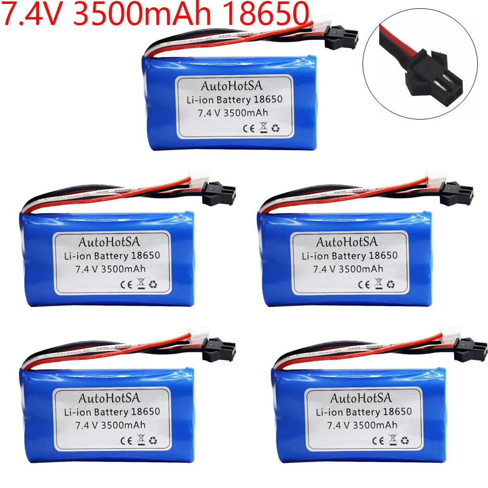 (SM Plug) 7.4V 3500mAh 18650 Lipo Battery for WPL MN99S D90 U12A S033g Q1 H101 Rc Boats Cars Tanks Drones Parts 2S 7.4V Battery