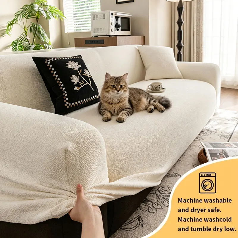 

Чехол для дивана в кремовом стиле, 1 шт., устойчивый к царапинам и долговечный, можно стирать в машине, нескользящий.