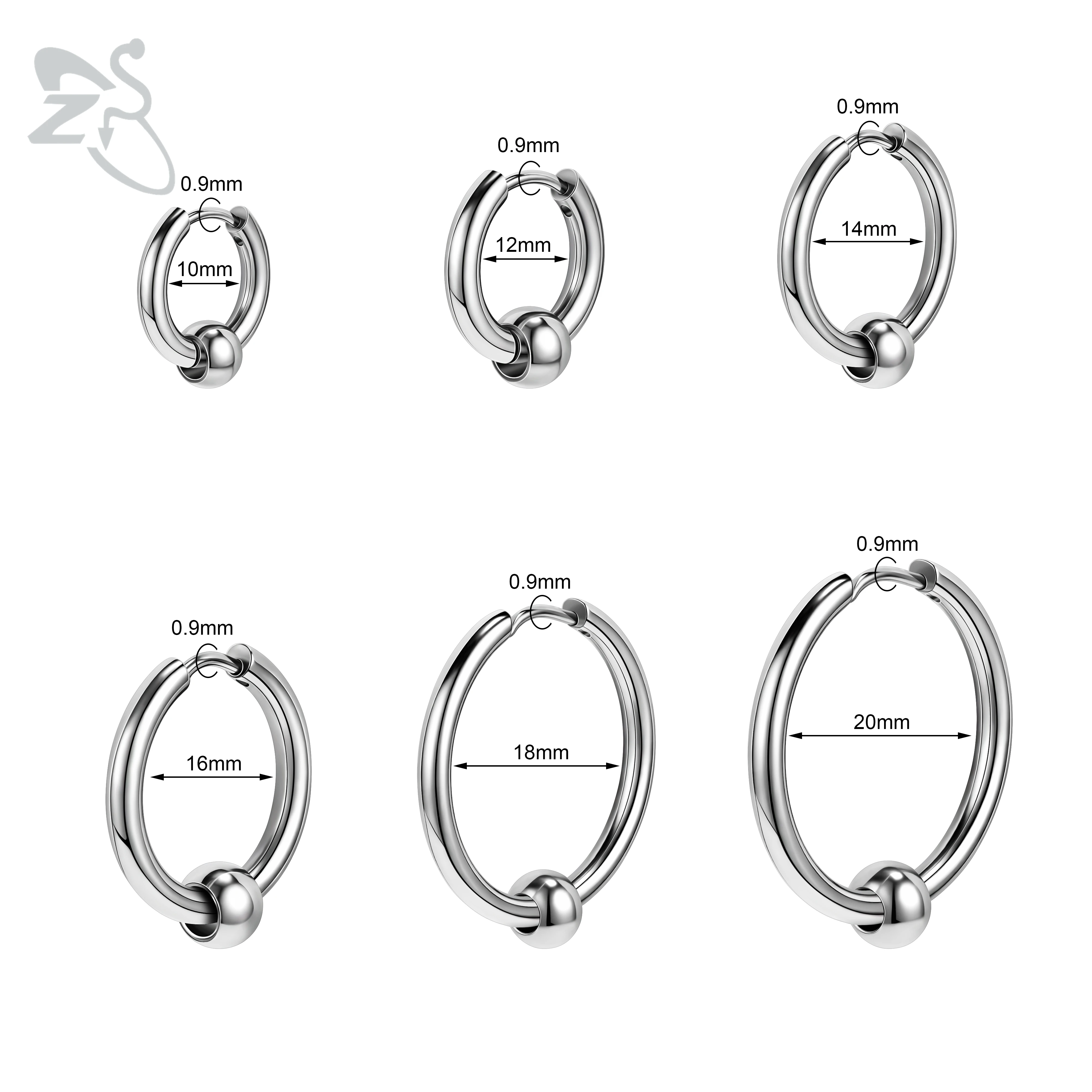 ZS 1 Piece/1 Pair 12-20MM Stainless Steel Hoop Earrings Huggie Earring 4 Colors Round Helix Conch Cartilage Piercings Jewelry