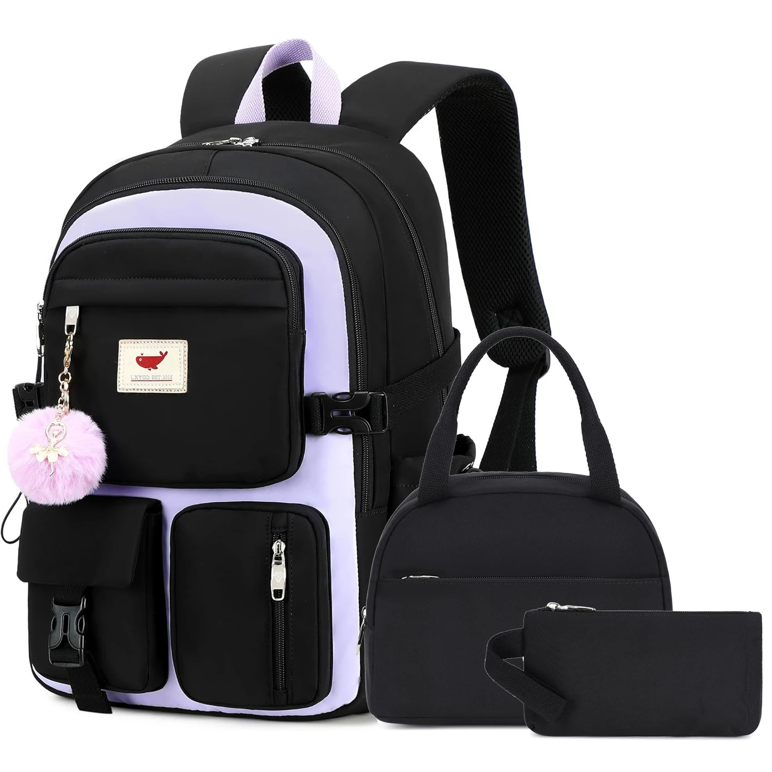 Laptop Backpack 15.6 Inch Elementary Middle High School Bag College Backpacks with Lunch Box Pencil Pouch 3 PCS Set Travel Bookb
